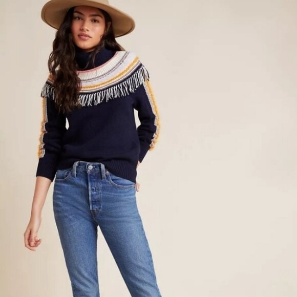 Anthropologie Margherita Nordic Sweater Navy Size Large